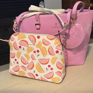 Nanette Lepore Pink Handbag & Crossover Bag with Fruit Design